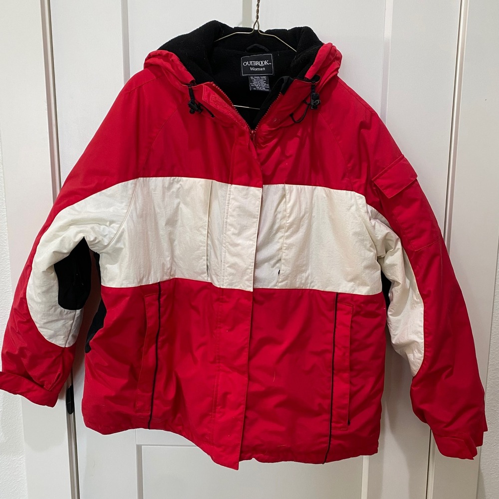 Outbrook Women's Red/White/Black Hooded Ski Jacket. 1X (16W/18W), Vintage
